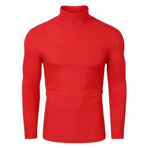 CamisePaHombres De Mangas Largas Cuello De Cisne Ajuste Delgado Casual Rojo 48