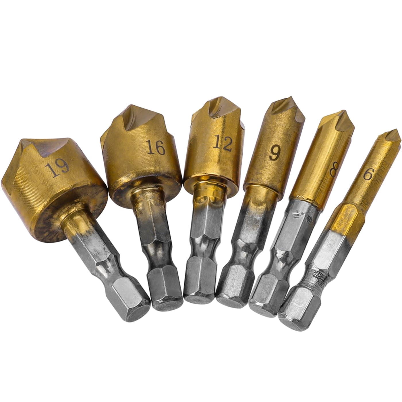 XYCCA 6 Pieces Countersink Drill Bit Set 1/4 Inch Hex Shank 5
