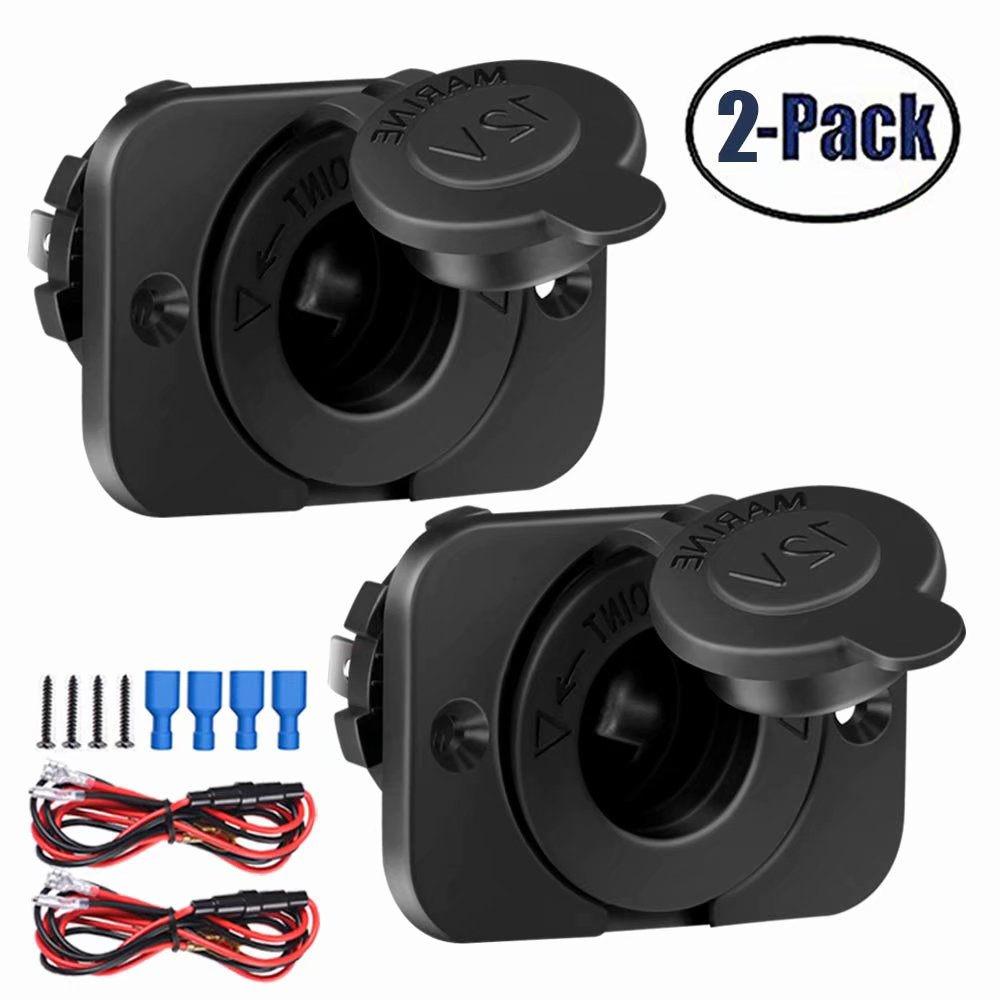 2 Pack Cigarette Lighter Socket, 12V Power Outlet Receptacle with Wire Fuse for Car Boat Marine