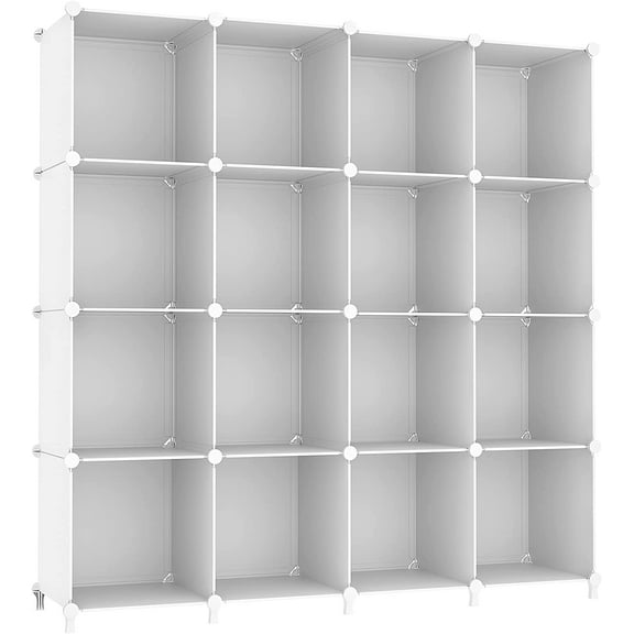 Cube Storage Organizer, 16 Cube Closet Organizer, Stackable Storage Cube Shelves, DIY Portable Closet Clothes Organizer Shelving for Bedroom, Closet, Wardrobe, Bathroom, White