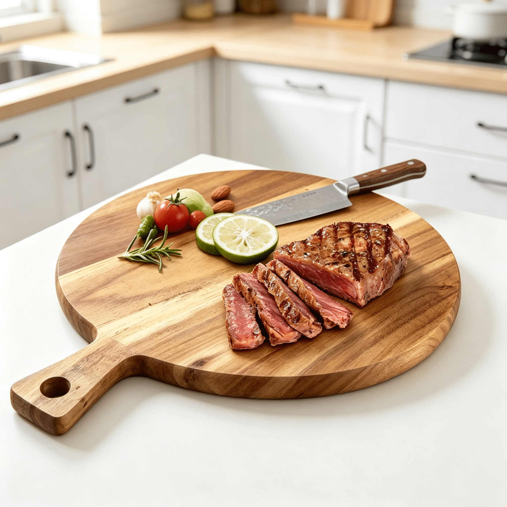 ACDANC 2026 New Wood Round Cutting Board,Chopping Board with Handle for Meat,Cheese Board,Vegetables,Bread,And Charcuterie - Decorative Wooden Serving Board for Kitchen and Dining Room