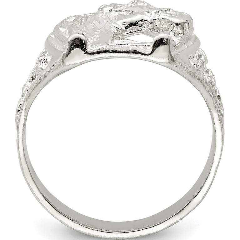 Sterling Silver Horseshoe With Horse Head Ring (Size 11