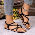 thumbnail image 4 of Rokment Womens Braided Strappy Flat Sandals Boho Beach Leather Flip Flops Casual Comfortable Elastic Ankle Strap Gladiator Dress Summer Shoes for Walking Vacation Black Size 7.5, 4 of 6