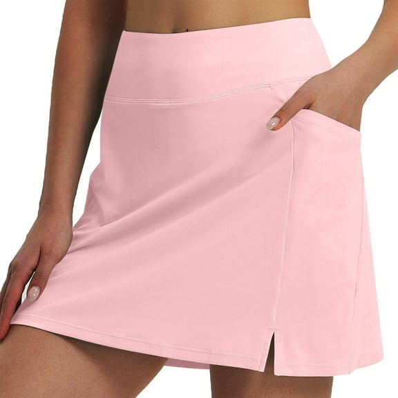 Karight Athletic Women's Skirt Skorts High Waisted Elastic Tennis Outfits Solid Tummy Control Ladies Shorts Dressy Casual