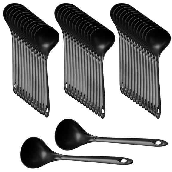 40 Pcs Plastic Serving Spoons, Thickened Black Buffet Spoons, Deep Oval Head, Reusable Party Utensils, Long-lasting Bulk Pack for Catering, Food-safe Kitchen Supplies