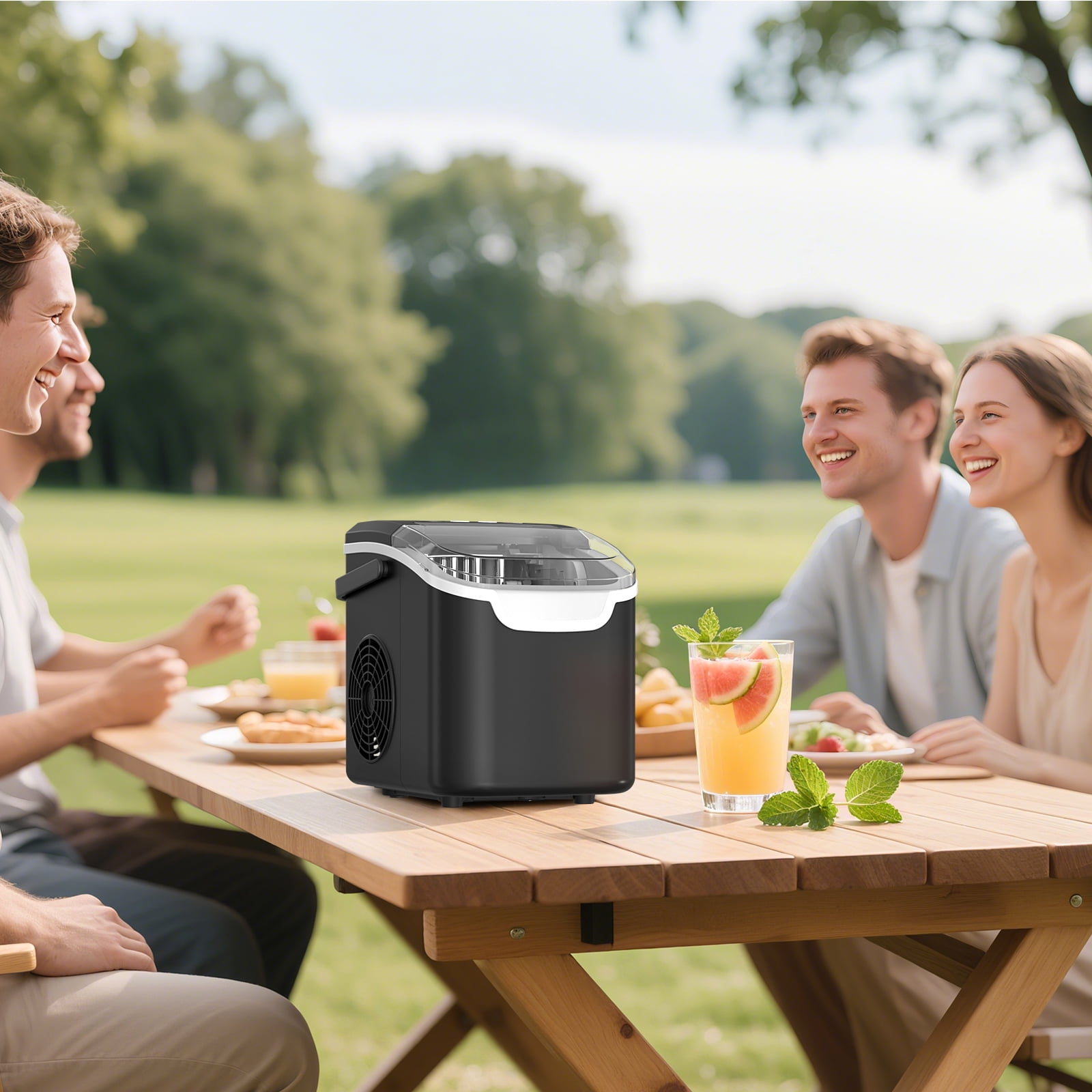 WAA Countertop Ice Maker with LED Display & Timer,26lbs/24H,Self-Cleaning,Portable Handle,Compact for Home/Kitchen(Black)