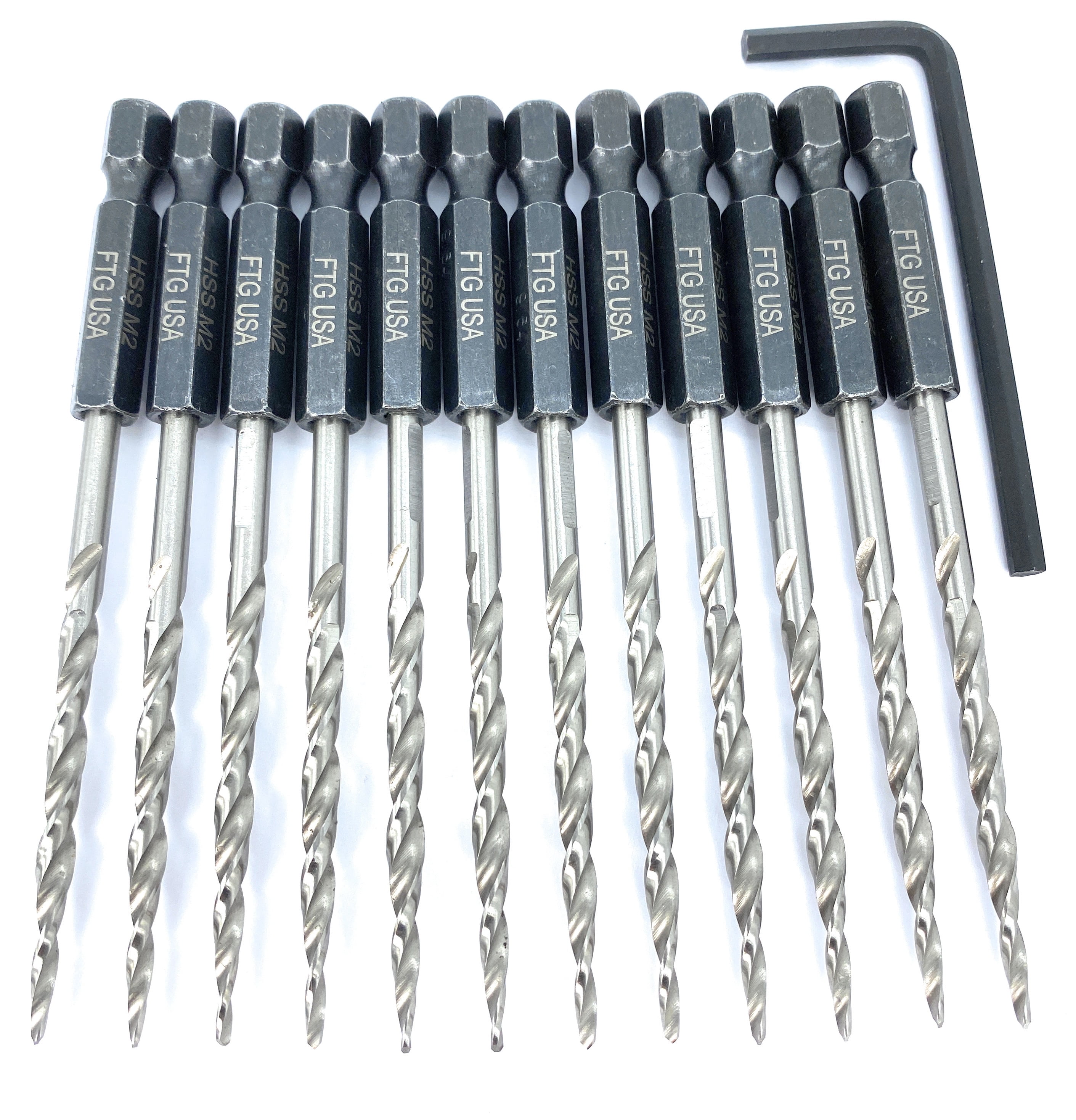 FTG USA Replacement Tapered Countersink Drill Bit Set 12 Pc Bit (#6) 9/64"