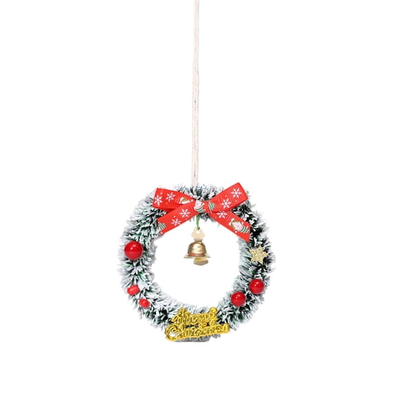 Btomtd 3" Mini Christmas Wreath with Small Bells and Pine Cones, Plastic Vines and Bow Decoration Wreaths, Tiny Holiday Garland Pendant for Gift or Tree, A