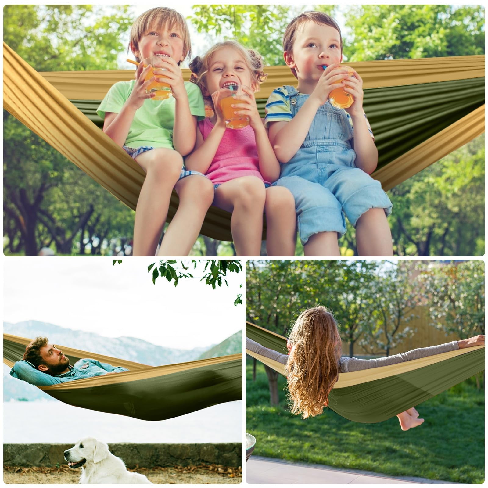 Double Camping Hammock - Outdoor Portable Nylon Hammock with 402lbs Capacity, Perfect for Camping, Hiking, and Travel,Green