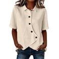 thumbnail image 2 of YVNAURA European American Style Womens Tops Irregular Hem Asymmetric Shirt High Low Plain Blouse Loose Fit V Neck Everyday Essential, Beige,XXL, 2 of 4
