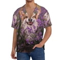 thumbnail image 3 of Fotbe Dog in Lavender Flowers print Short Sleeve Button Down Shirts for Men Casual Summer Beach Wrinkle Free Shirt-3X-Large, 3 of 7