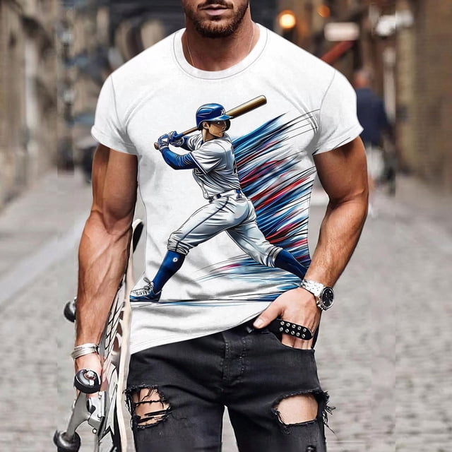 T-Shirt de Sport à Manches Courtes pour Hommes, Col Rond, Imprimé, Style Baseball