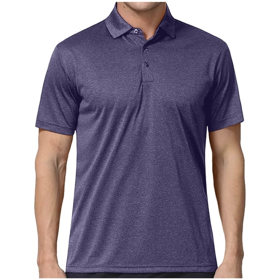 Men's Golf Shirts Polo-Collared Quick Dry Moisture Wicking Tops Performance Short Sleeve Work Athletic Blouses (XL, Purple)