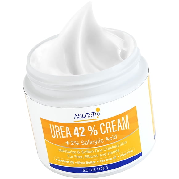 Crema de urea 42% - Cuidado de los pies para talones secos y agrietados Loción para pies - Con 2% de ácido salicílico Aceite de árbol de té Manteca de karité Aloe Vera - Para pies Manos Talones Codos