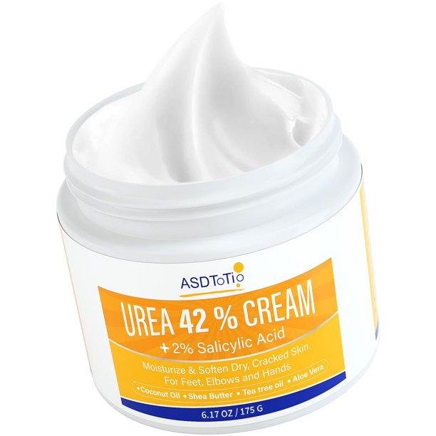 Crema de urea 42% - Cuidado de los pies para talones secos y agrietados Loción para pies - Con 2% de ácido salicílico Aceite de árbol de té Manteca de karité Aloe Vera - Para pies Manos Talones Codos