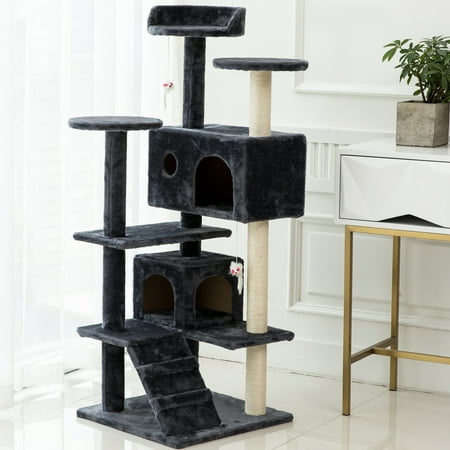2019 Newest Upgrade Cat Tree, Multi-Level Cat Activity Tree Tower Luxury Condos with Scratching Posts, Stairs, Plush Hammock, for Ragdoll, Oriental Cat, American Curl, Bengal Cat, Black,