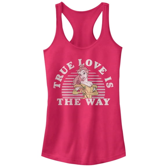 Junior's Beauty and the Beast Belle True Love  Racerback Tank Top Dark Pink 2X Large