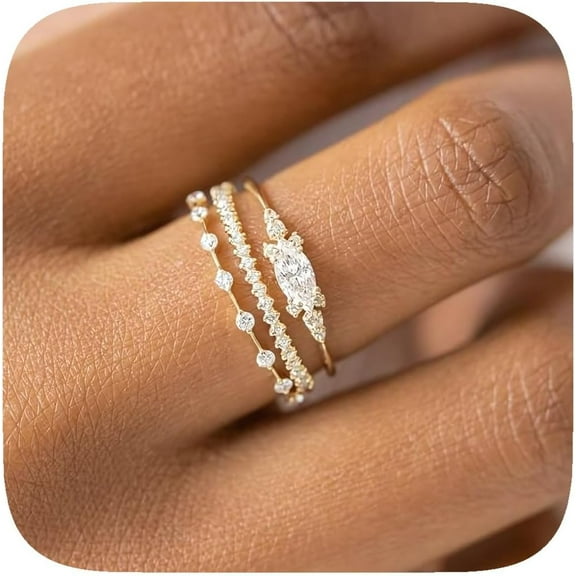 Gold Rings for Women Stackable Gold Plated Chunky Ring Set Dainty Statement Stacking Rings 3 Sets Jewelry