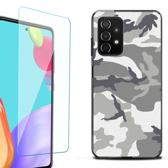 Slim-Fit Flexible TPU Gel Phone Case (black) for Samsung Galaxy A52 5G, with Tempered Glass Screen Protector, by OneToughShield ® - Urban Camo