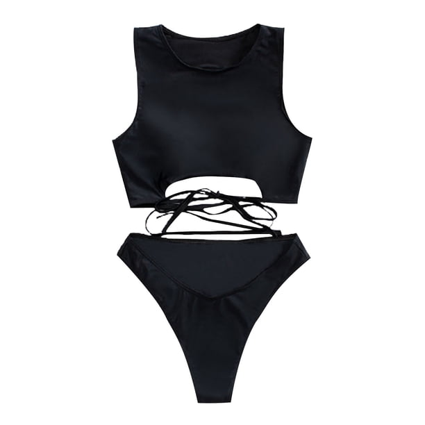 Traje de baño de bikini sólido dividido para mujer Traje de baño sin espalda para mujer Bikini de color sólido OAVQHLG3B Store lin121212