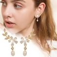 thumbnail image 3 of HANXIULIN Micro Set Full Diamond Leaf Earrings Minimalist Piercing Studs Dangle Earrings Jewelry Girls for Women Girls, 3 of 7
