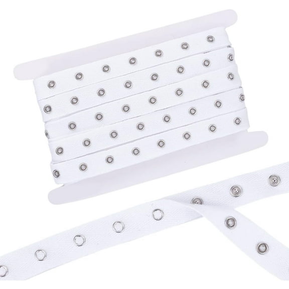 5 Yards Metal Snap Button Tape Ribbon White Sewing Snap Tape Snap Button Tape Trim Soft Cloth Sewing Fastener Press Strips for Sew on Clothes Replacement Accessories