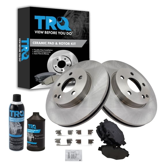 TRQ Brake Rotor & Ceramic Pad Front Kit w/Chemicals for Mercedes Benz E320 E350 BKA16651