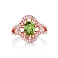 thumbnail image 2 of Gem Stone King 1.79 Ct Oval Green Peridot 18K Rose Gold Plated Silver Women's Split Shank Statement Ring, 2 of 6