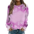 thumbnail image 2 of Women's Christmas Printed Round Neck Sweatshirt, Long Sleeve Casual Pullover Top, Raglan Sleeve Holiday Graphic Fall Winter Clothes,Purple Pink,2XL, 2 of 8