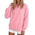 thumbnail image 5 of Horkkom Quarter Zip Pullover Women Long Sleeve Solid Color V Neck Sweatshirt Travel Daily Casual Tops, S-2XL, 5 of 8