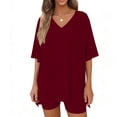 thumbnail image 5 of Mifsaly 2 Piece Short Sets for Women Oversized V Neck T Shirt and High Waisted Shorts Soft Breathable Athletic Workout Outfits 2026 Wine,S, 5 of 7