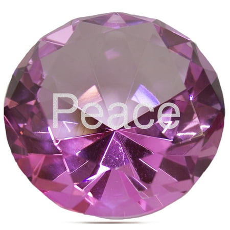 1.5 Inch Large Inspirational Message Round Cut Jewel Paperweight - Peace (Pink)