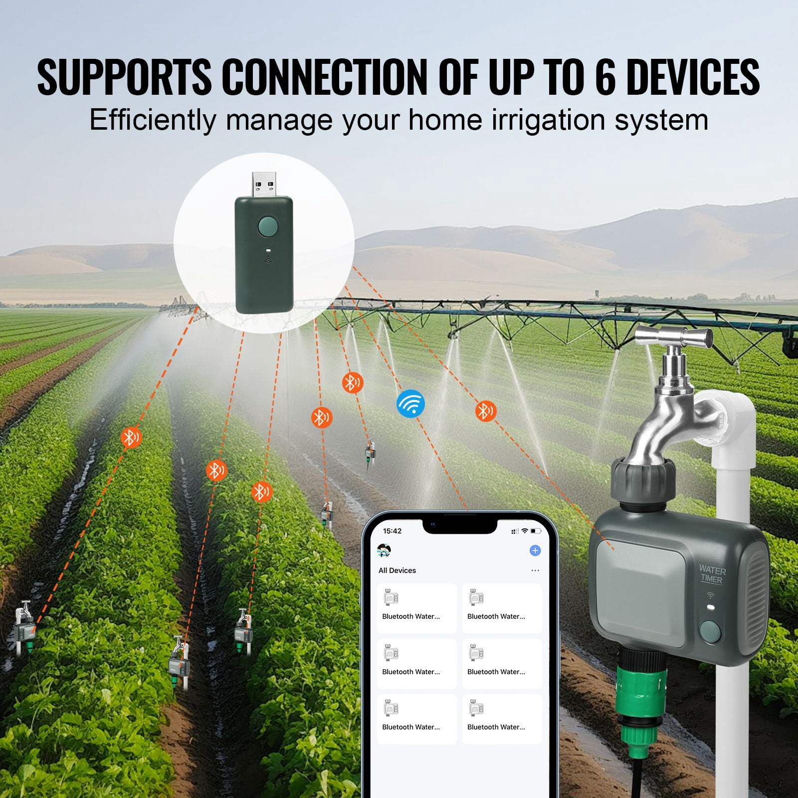 Smart WiFi Water Timer 2.4GHz WiFi Bluetooth, App Remote Control Automatic Irrigation, Programmable Sprinkler Timer for Garden Lawn Yard Watering