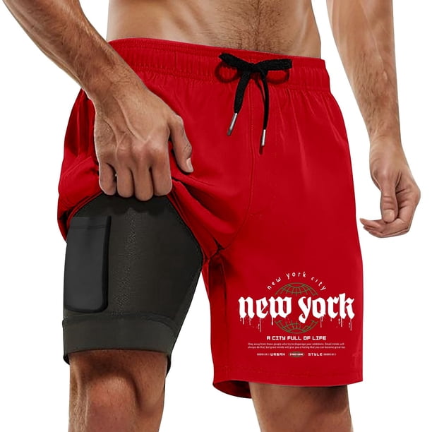 WILLBEST Pantalones Cortos 2 En 1 para Hombre, de Verano, para Correr, con Bolsillos, Deportivos, para Fitness y Correr.