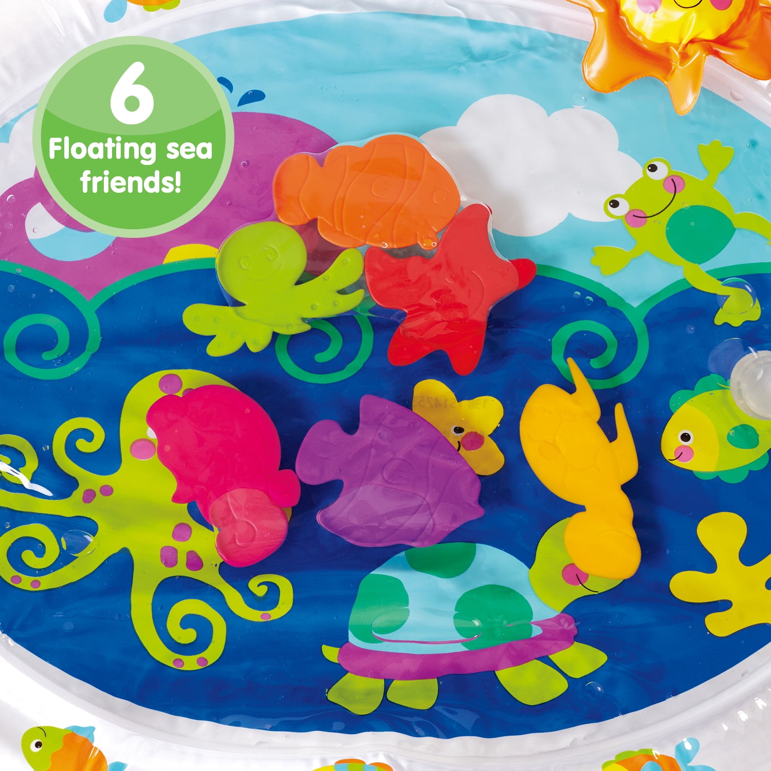 Kidoozie Pat 'n Laugh Water Mat for Infants and Toddlers ages 3-18 months; Encourage Tummy Time with 6 Fun Floating Sea Friends to Discover