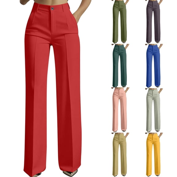 Luvrsol Plus Size Dress Pants Women Solid High-Waisted Flowy Straight-Leg Wide-Leg Suit Pant, S-3XL
