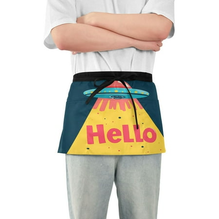 

Yayeee Waist Apron with Pockets for Cooking Waterproof Half Server Aprons Blue UFO