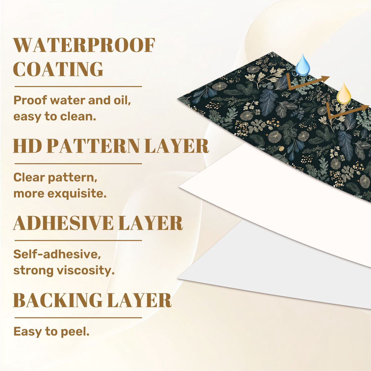 Woodland Peel and Stick Wallpaper 17.7in x 9.8ft Botanical Leaf Gold Accents Dark Green Contact Paper Vinyl Waterproof Self Adhesive Wall Paper for Bedroom Shelf Cabinet Renter Friendly