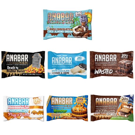 Anabar Protein 7 Bars, Smores, Cookies, Coco Almond, Fluff, PB, Choc, Monster 20 Grams