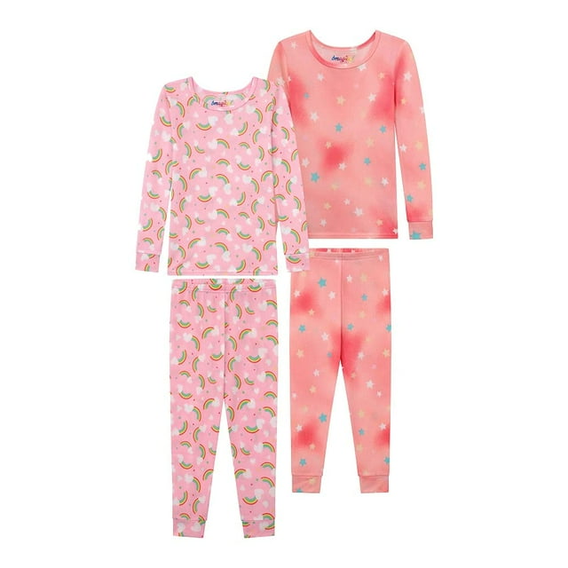 BTween 4Piece Girls Pajamas, Long Sleeve Tie Dyed Rainbow Girls' Pajama Sets, Size 8