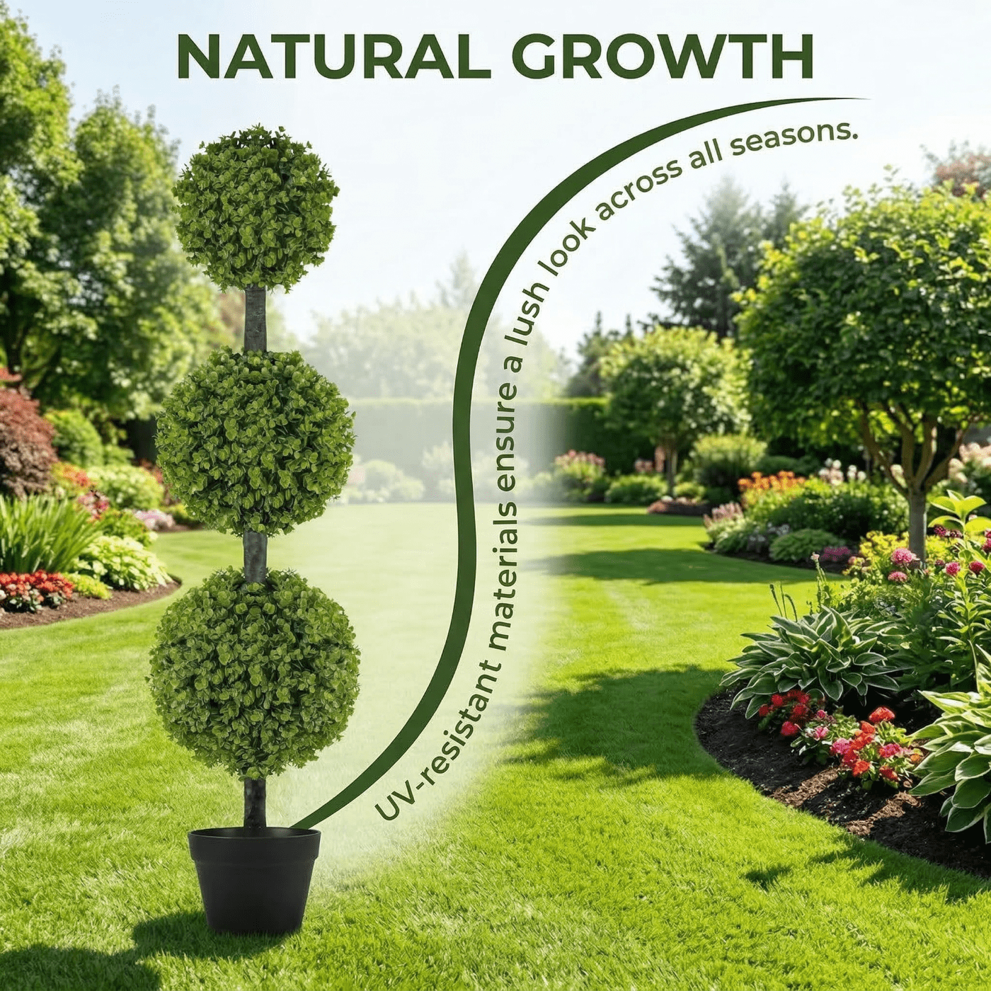 Bibana 2 Pack 4FT Artificial Topiary Ball Tree, Set of 2 Faux Triple Boxwood Shrubs in Pot, Realistic UV Resistant Fake Plants for Outdoor Front Door, Porch, Patio, Garden & Indoor Decor
