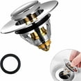 thumbnail image 1 of Tapa de drenaje de bañera con núcleo de resorte, tapón de lavabo de baño universal para orificio de drenaje de 38-43 mm, tapón de lavabo de baño 2 en 1 duradero y resistente a la oxidación con, 1 of 5