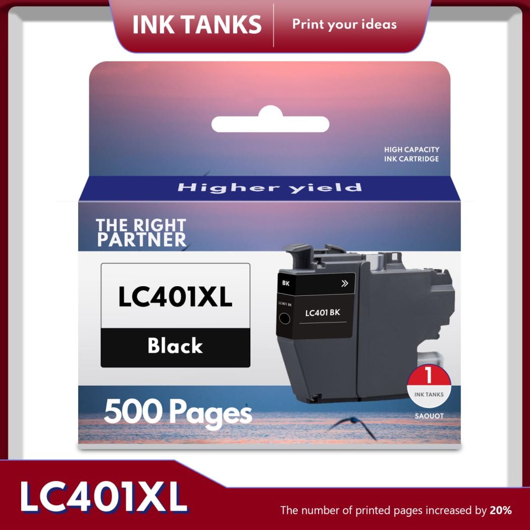 LC401XL Ink Cartridge 1 Black Replacement for Brother MFCJ1010DW