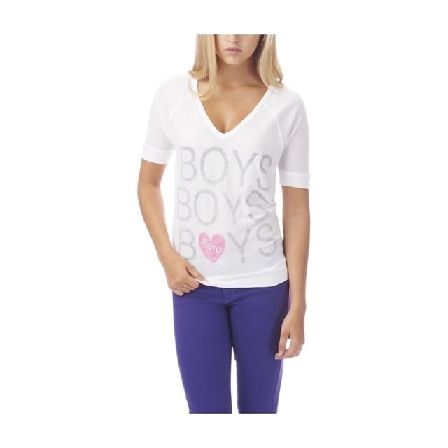 Aeropostale - Playera gráfica con diseño de corazón apilado para mujer, color blanco, XS