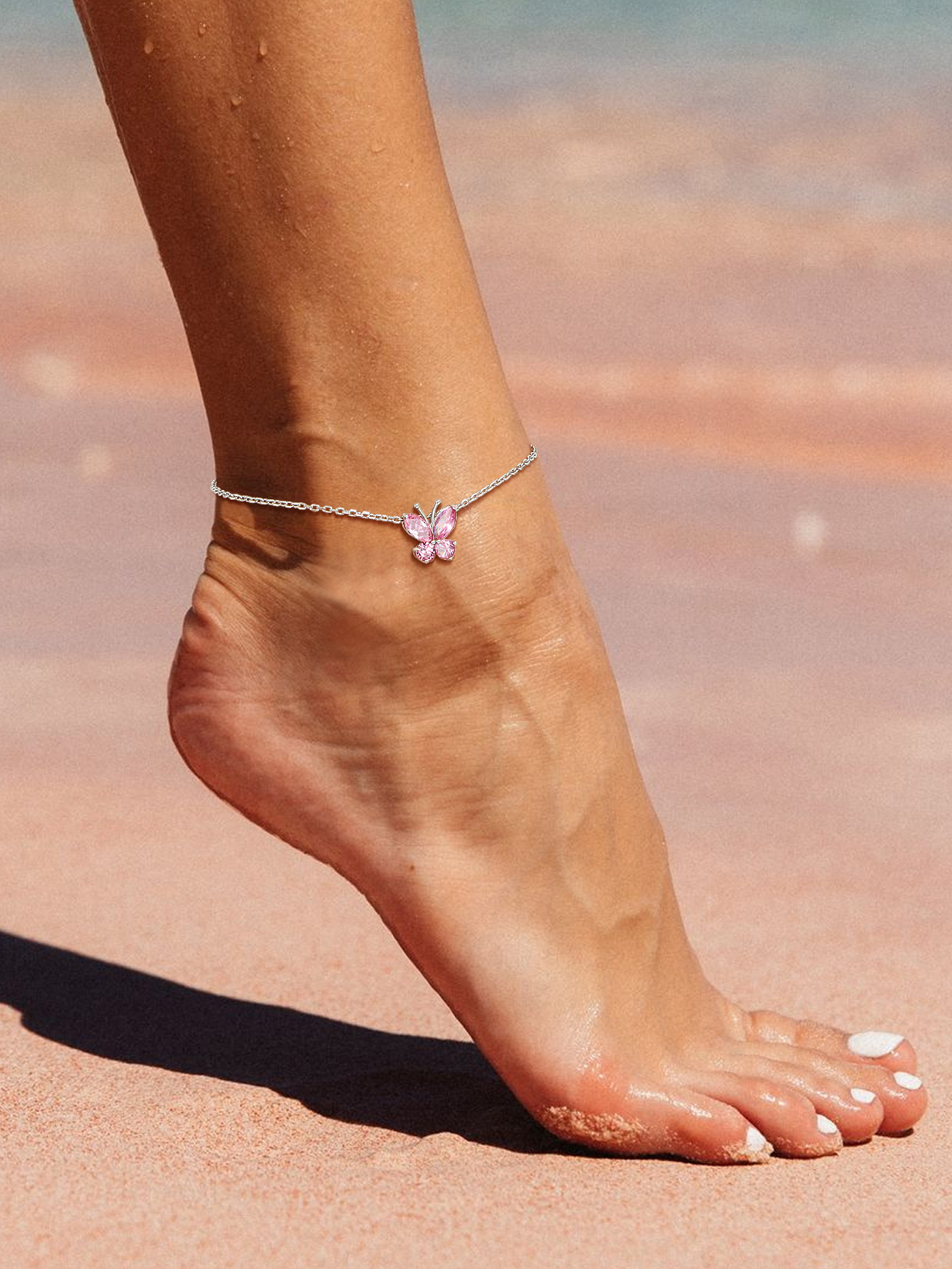 U7 Sterling Silver Anklet for Women Butterfly October Birthstone Foot Bracelet Summer Beach Holiday Jewelry Gift for Her Daughter Birthday