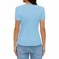 thumbnail image 3 of FUYUDY Women Tshirts Casual Ribbed Knit Slim Fit Short Sleeve T-Shirt Basic Solid Color Crew Neck Tee Tops For Daily Wear Birthday Female Dailywear, 3 of 7