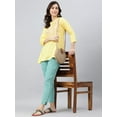thumbnail image 3 of Janasya Indian Chinese Neck 3/4 Sleeve Embroidered Yellow Rayon Slub Top For Women, 3 of 7
