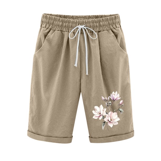 Pantalones Cortos de Verano para las Mujeres de Cintura Alta Estampado Elástico Cordón de Cintura, Casual Bolsillos Pantalones de Pijama