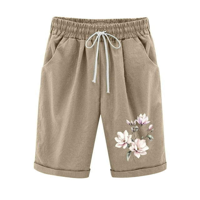 Shorts Décontractés pour Femmes à Taille Élastique avec Cordon de Serrage et Poches Imprimées