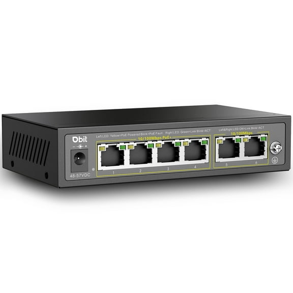 Dbit 6-Port Ethernet PoE Switch with 4 Ports PoE , 2 Fast Ethernet Uplink, 10/100Mbps, 63W High Power, Support IEEE802.3af/at, Fanless Metal Plug & Play PoE  Network Switch